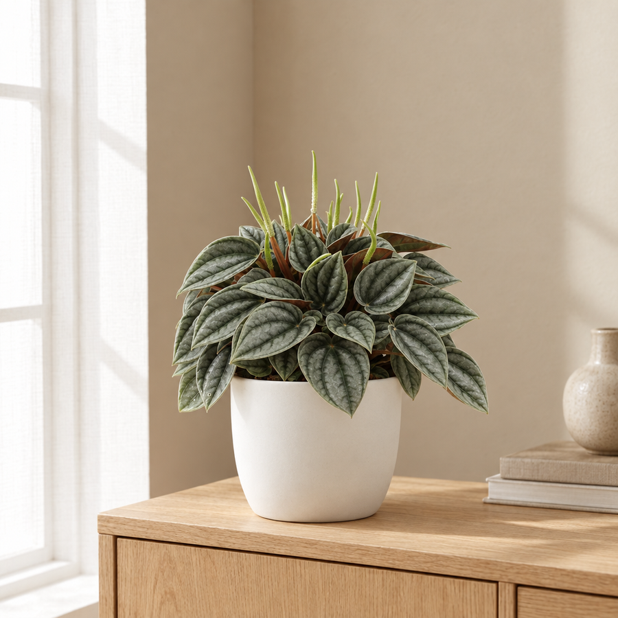 Peperomia Napoli Nights in een sfeervolle, lichte woonkamer