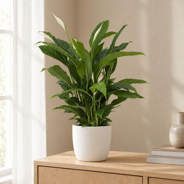 Spathiphyllum Torelli in een sfeervolle, lichte woonkamer