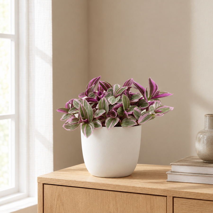 Tradescantia Sweetness in een sfeervolle, lichte woonkamer