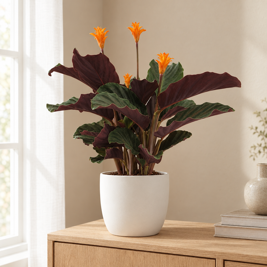 Calathea Crocata in een sfeervolle, lichte woonkamer