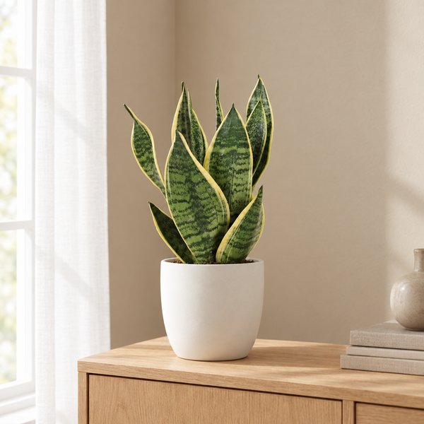 Sansevieria Trifasciata Futura Superba in een sfeervolle, lichte woonkamer