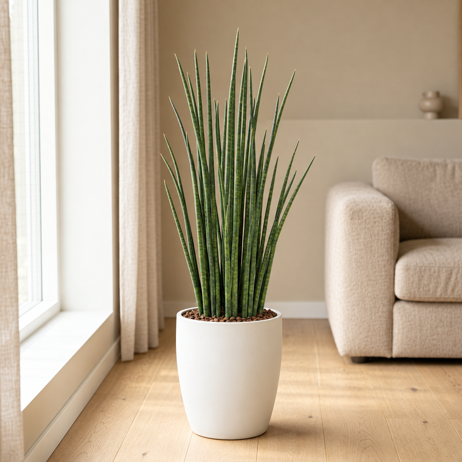 Sansevieria Mikado in een sfeervolle, lichte woonkamer