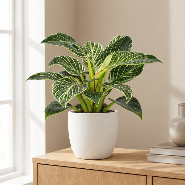 Philodendron Birkin in een sfeervolle, lichte woonkamer