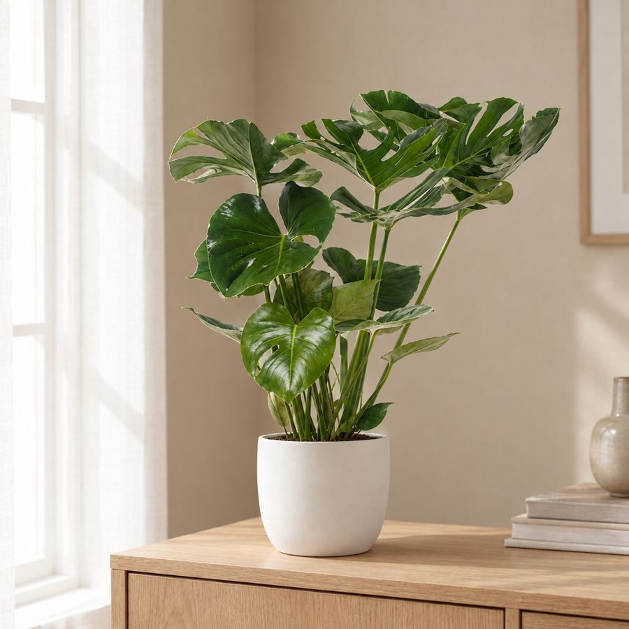 Monstera Deliciosa in een sfeervolle, lichte woonkamer