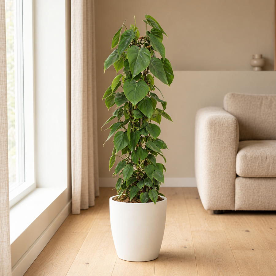 Philodendron Scandens in een sfeervolle, lichte woonkamer