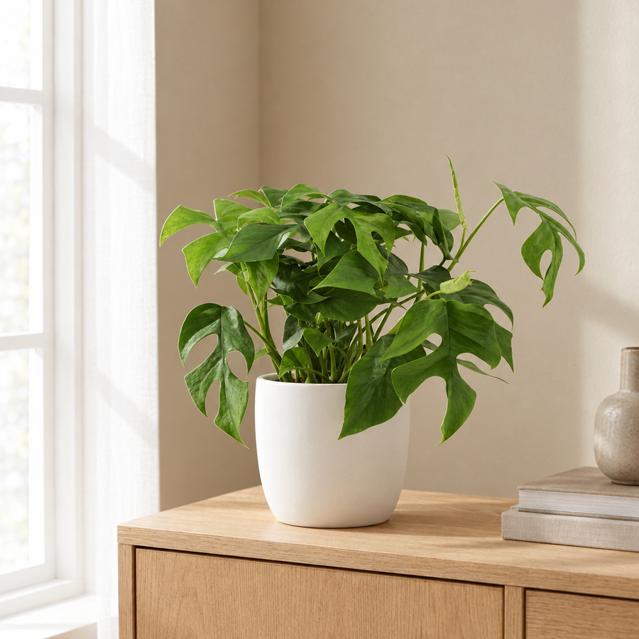 Monstera Minima in een sfeervolle, lichte woonkamer
