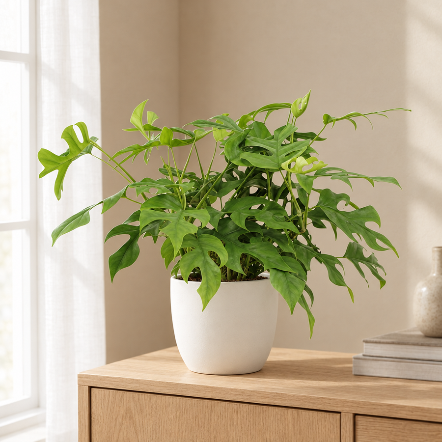 Monstera Minima in een sfeervolle, lichte woonkamer
