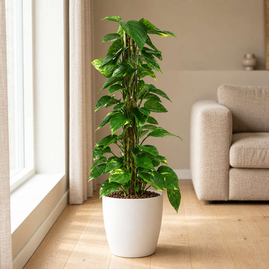 Scindapsus (Epipremnum) Ø19cm in een sfeervolle, lichte woonkamer
