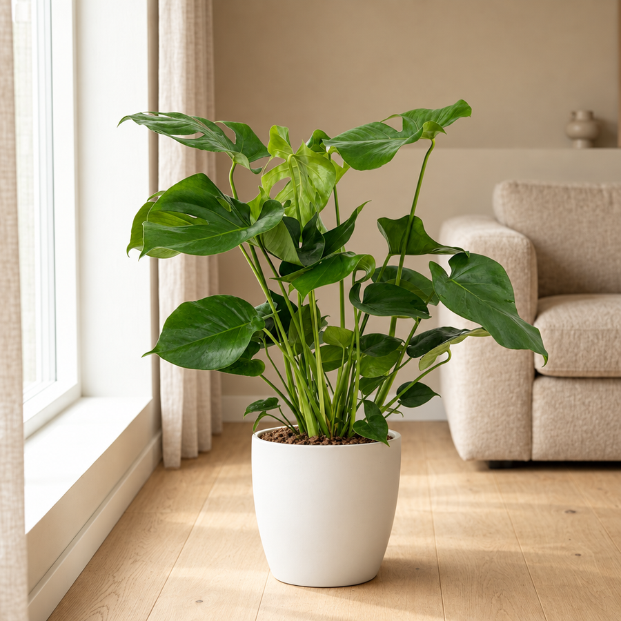 Monstera Deliciosa Ø19cm in een sfeervolle, lichte woonkamer