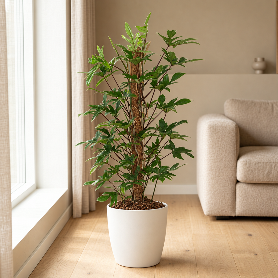 Philodendron Pedatum Ø24cm in een sfeervolle, lichte woonkamer