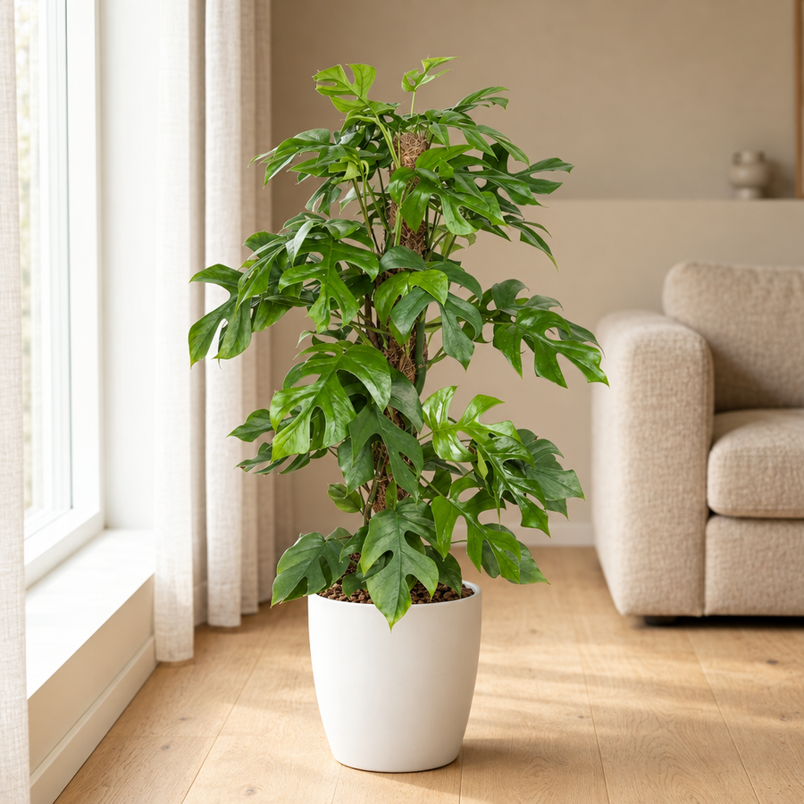 Monstera Minima Ø19cm in een sfeervolle, lichte woonkamer