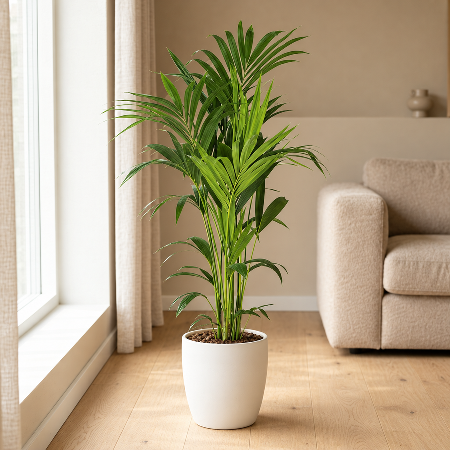 Howea Forsteriana Ø21cm in een sfeervolle, lichte woonkamer