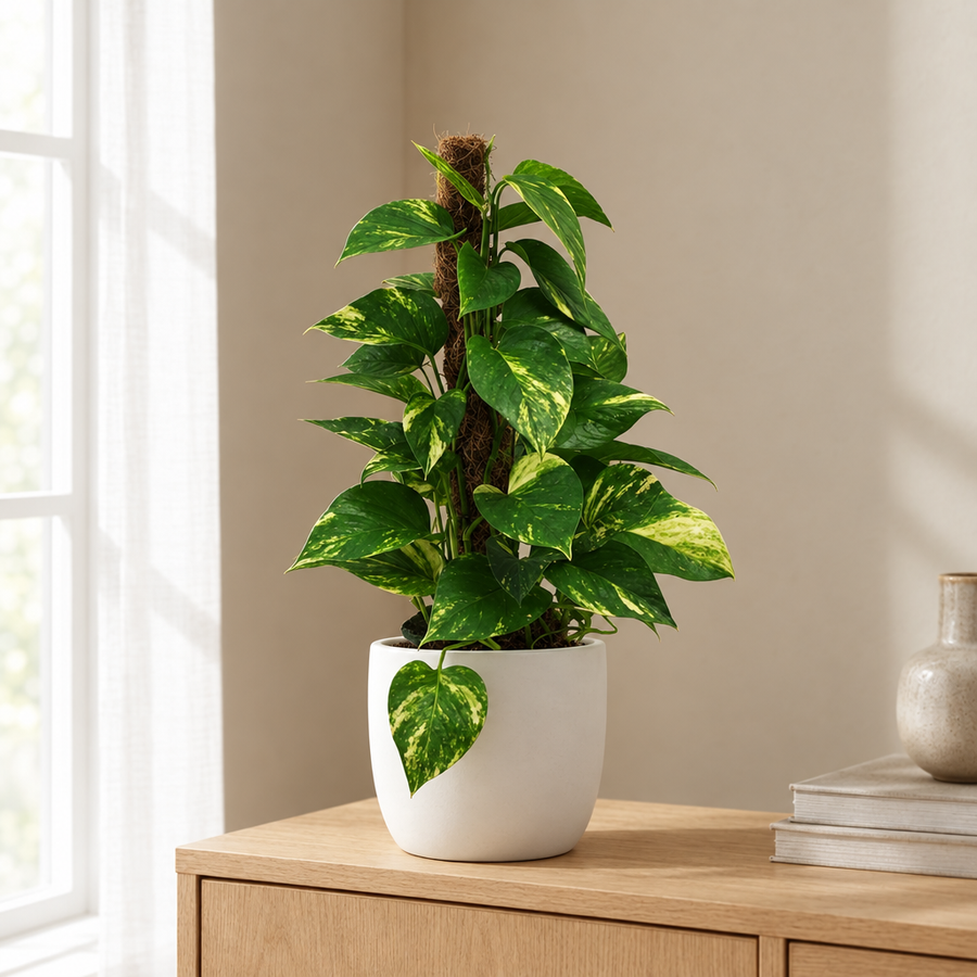 Scindapsus (Epipremnum) Ø15cm in een sfeervolle, lichte woonkamer