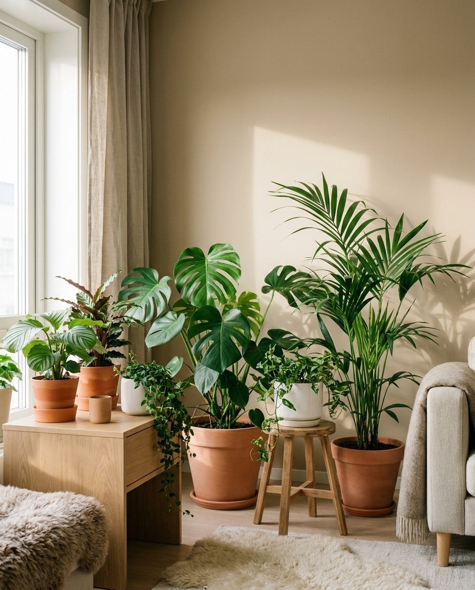 Kamerplanten bij het raam in een licht interieur